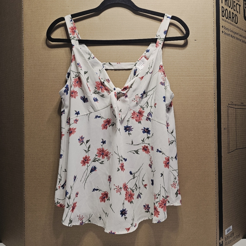 Sienna Sky White and Red Ruffled Tie Front Camisole